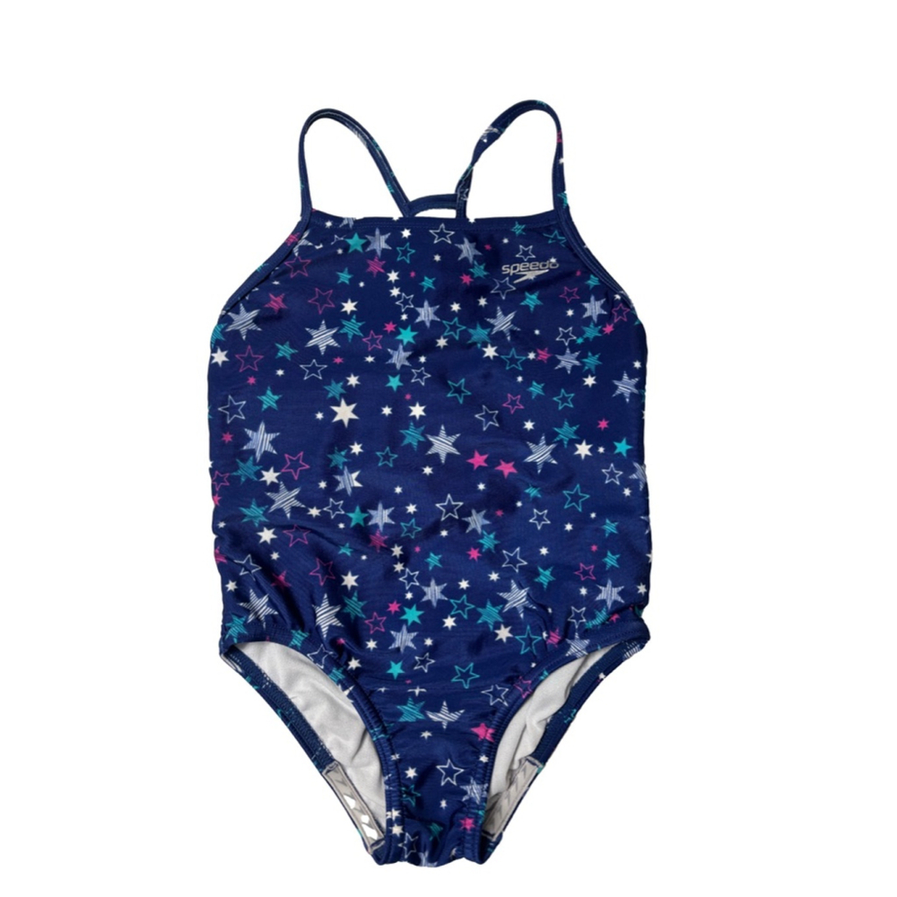 5/$25 Kids Speedo Swimsuit Navy/Pink Star Print Size 5